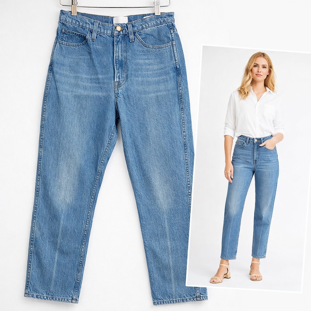FRAME Le Italien Pixie Straight Jeans Blue 27 High Rise Rigid Denim Streetwear‎